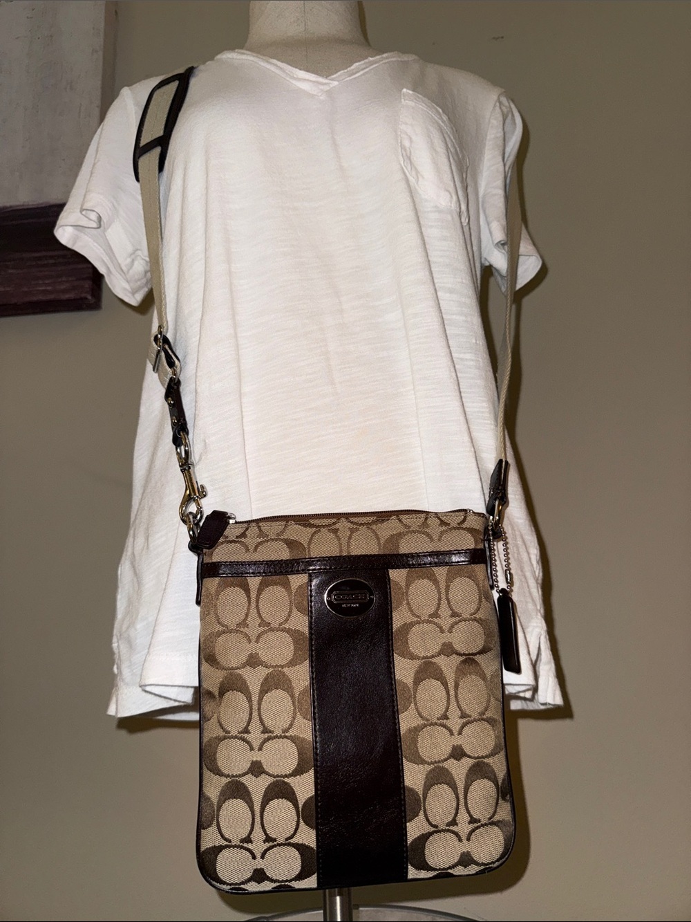 Coach Brown and Tan Signature Canvas Crossbody Messenger